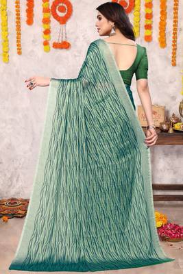 Light dusty green chiffon abstract print printed saree with unstitched blouse piece 4