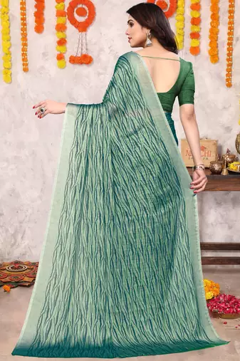 Light dusty green chiffon abstract print printed saree with unstitched blouse piece