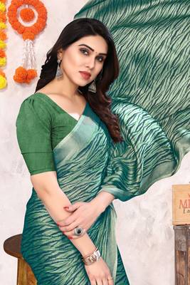Light dusty green chiffon abstract print printed saree with unstitched blouse piece 5