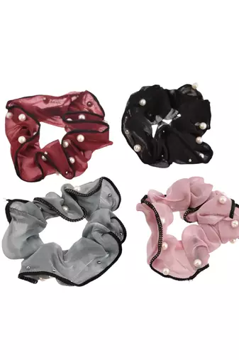 Set of 4 pearl hair scrunchies