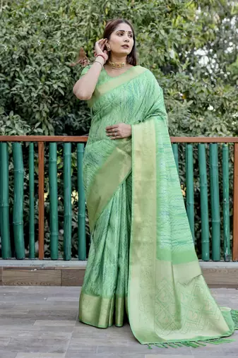 Green wevon pallu border designer,digital printed dola silk saree with blouse piece