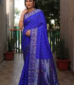 Blue wevon paithani designer,bandhej printed dola silk saree with blouse piece