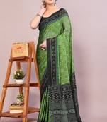 Green chiffon aztec warli print printed saree with unstitched blouse piece