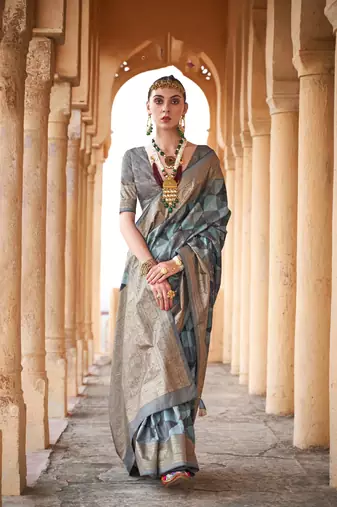 Multicolor weaving designer,h p printed foil  viscose silk saree with blouse piece