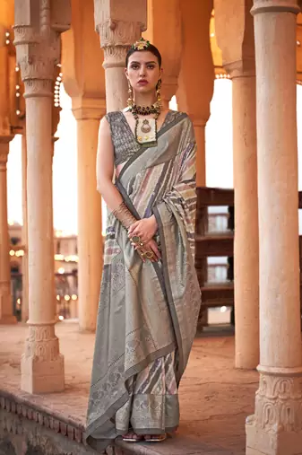 Pink  weaving designer,h p printed foil  viscose silk saree with blouse piece