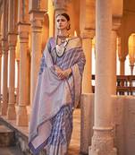 Blue  weaving designer,h p printed foil  viscose silk saree with blouse piece