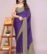 Purple chiffon solid abstract print printed saree with unstitched blouse piece