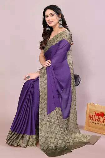 Purple chiffon solid abstract print printed saree with unstitched blouse piece