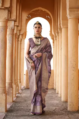 Grey weaving designer,h p printed foil  viscose silk saree with blouse piece