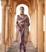 Grey weaving designer,h p printed foil  viscose silk saree with blouse piece