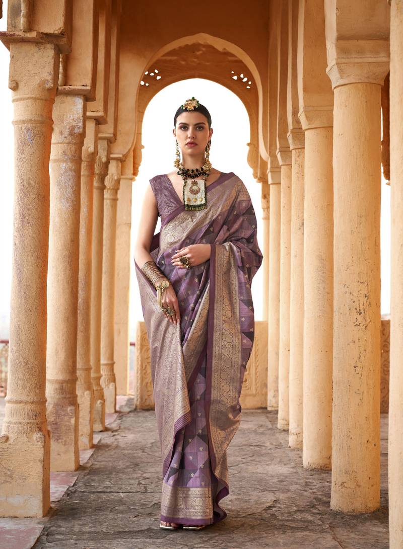 Grey weaving designer,h p printed foil  viscose silk saree with blouse piece