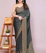Dusty black chiffon solid abstract print printed saree with unstitched blouse piece