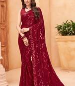Maroon blooming color,heavy sequance embroidery work  faux georgette saree with blouse piece