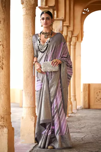 Pink  weaving designer,h p printed foil  viscose silk saree with blouse piece