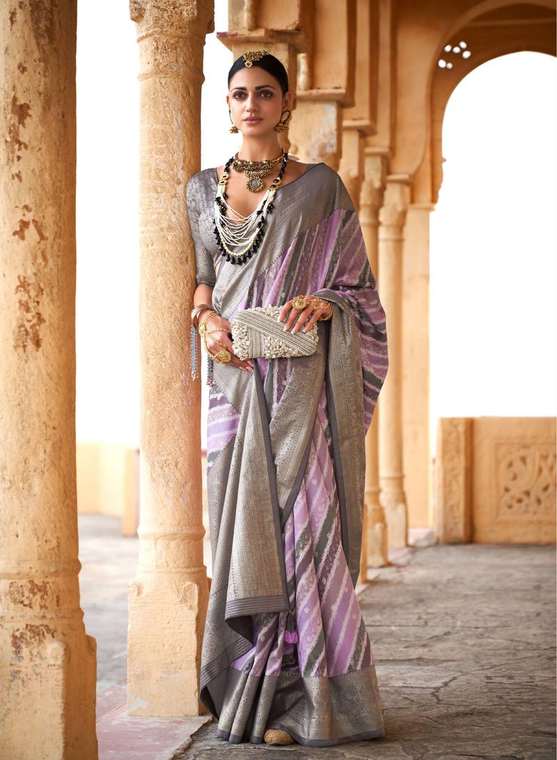 Pink  weaving designer,h p printed foil  viscose silk saree with blouse piece