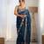 Teal multy thread,sequance embroidery work georgette saree with blouse piece