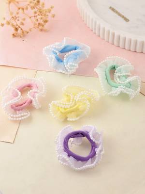 Multicolor pearl lace hair rubberband(set of 5) 1