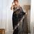 Black multy thread,sequance embroidery work georgette saree with blouse piece