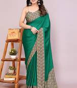 Green chiffon solid abstract print printed saree with unstitched blouse piece