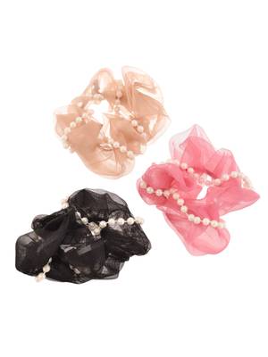Pearl organza hair scrunchies ( set of 3) 2
