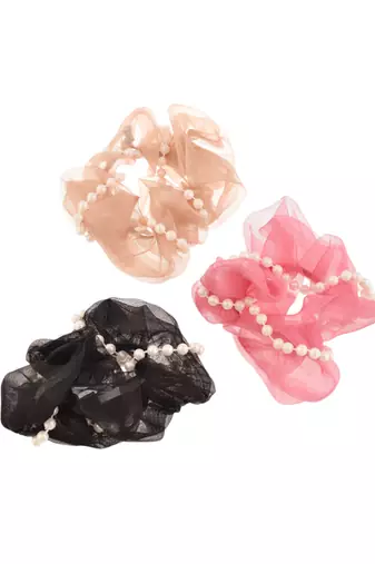 Pearl organza hair scrunchies ( set of 3)