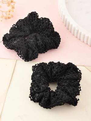 2 black satin crochet scrunchies 1
