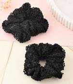 2 black satin crochet scrunchies