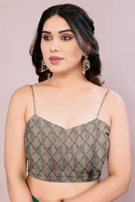 Green chiffon solid abstract print printed saree with unstitched blouse piece 5