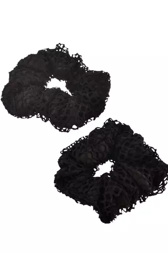2 black satin crochet scrunchies
