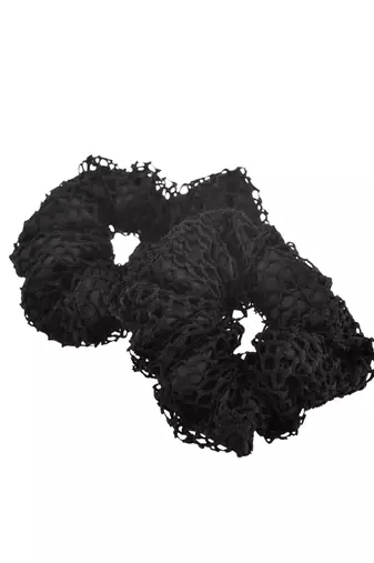 2 black satin crochet scrunchies