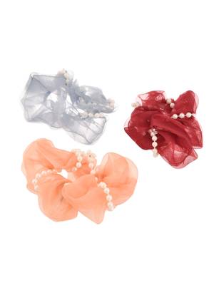 Pearl organza hair scrunchies ( set of 3) 2