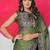 Green chiffon solid abstract print printed saree with unstitched blouse piece