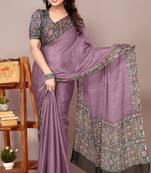 Dusty purple chiffon solid abstract print printed saree with unstitched blouse piece