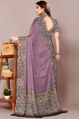 Dusty purple chiffon solid abstract print printed saree with unstitched blouse piece 4