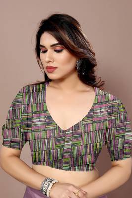 Dusty purple chiffon solid abstract print printed saree with unstitched blouse piece 5