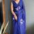 Blue designer hand printed faux georgette saree with blouse piece