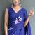 Blue designer hand printed faux georgette saree with blouse piece