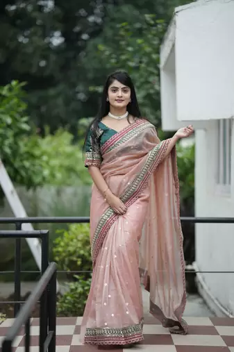 Brown coding,sequance embroidery work banarasi crush saree with blouse piece