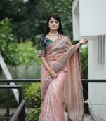 Brown coding,sequance embroidery work banarasi crush saree with blouse piece