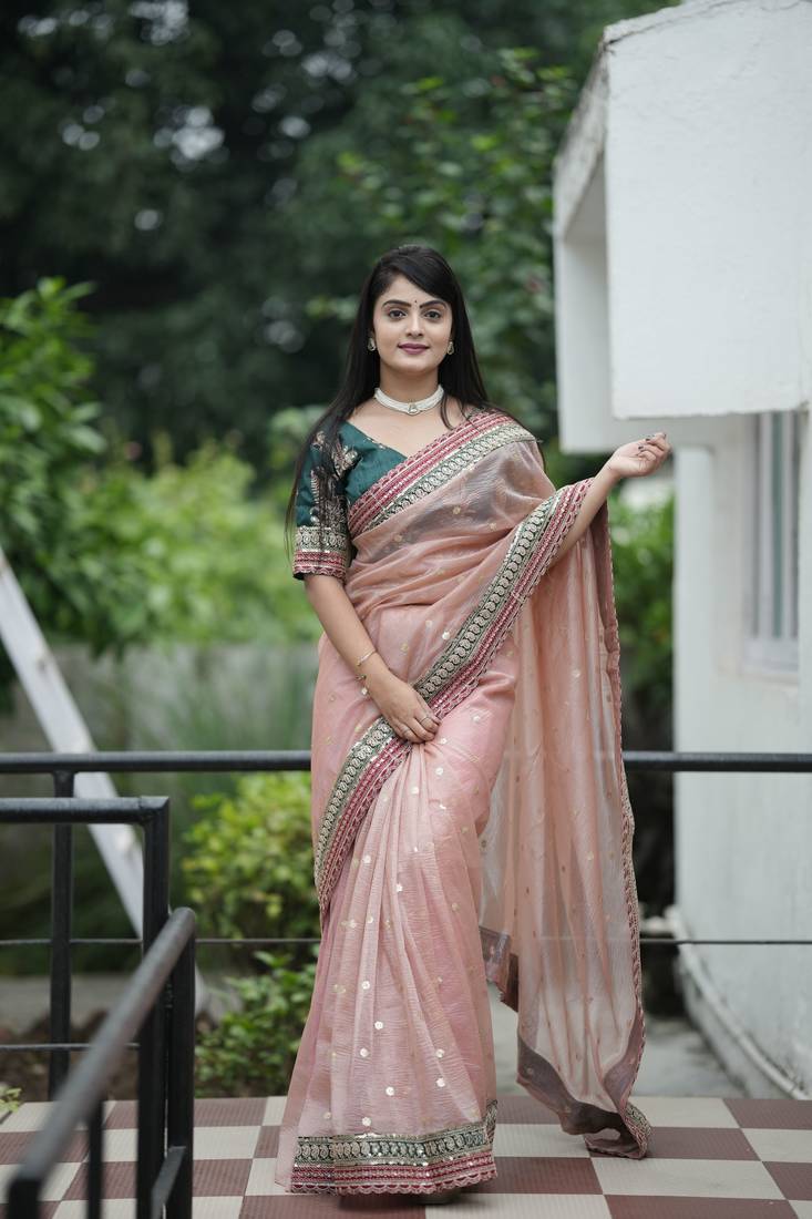 Brown coding,sequance embroidery work banarasi crush saree with blouse piece