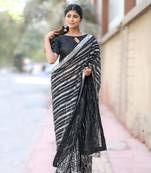 Black sequance embroidery work georgette saree with blouse piece