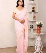 Pink sequance embroidery work georgette saree with blouse piece