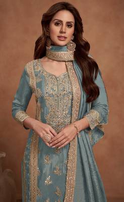 Grey embroidered silk salwar suit 2