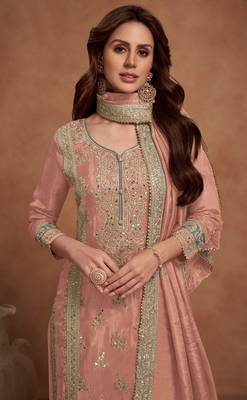Peach embroidered silk salwar suit 2