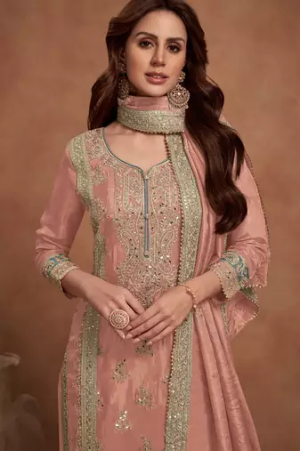 Peach embroidered silk salwar suit