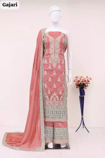 Peach embroidered silk salwar suit