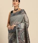 designer grey silk saree