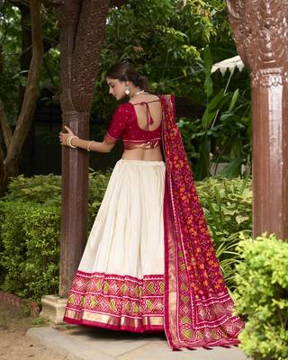Off White Tussar Silk Printed Wedding Lehenga Choli 2