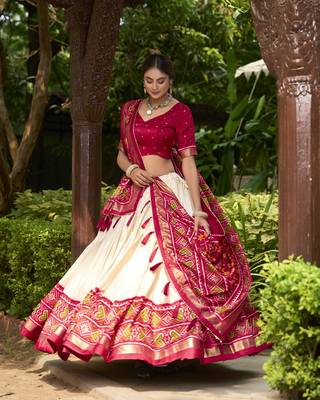 Off White Tussar Silk Printed Wedding Lehenga Choli 3