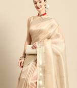 designer off-white organza saree